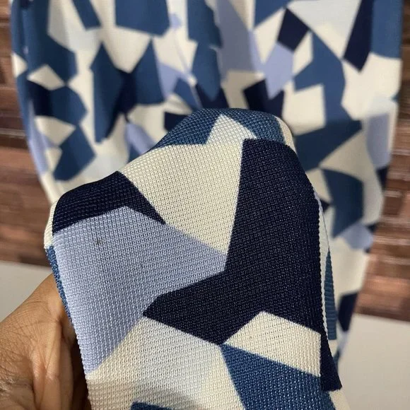 GIVENCHY Geometric Pencil Dress Blue Navy White Knit Stretch Size M Sleeveless - Picture 9 of 11